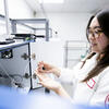 A center researcher works in the lab