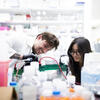 Two Temple researchers collaborating in a lab