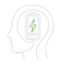 illustration of a head with a fully charged battery as the brain.
