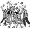 an illustration of a group of graduates wearing gowns and throwing their caps