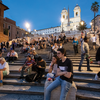 Temple students gathered on the steps in Rome, Italy