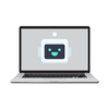 A cartoon laptop with a smiling robot face on the screen