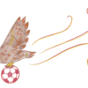 An illustration of an owl flying and holding a soccer ball with its talons