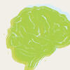 hree yellow and green block prints of the human brain 